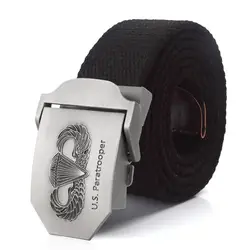 Men Canvas Belt Paratrooper Metal Buckle Tactical Belts for Men Jeans Waistband Army Military Outdoor Soldier Strap Male Black