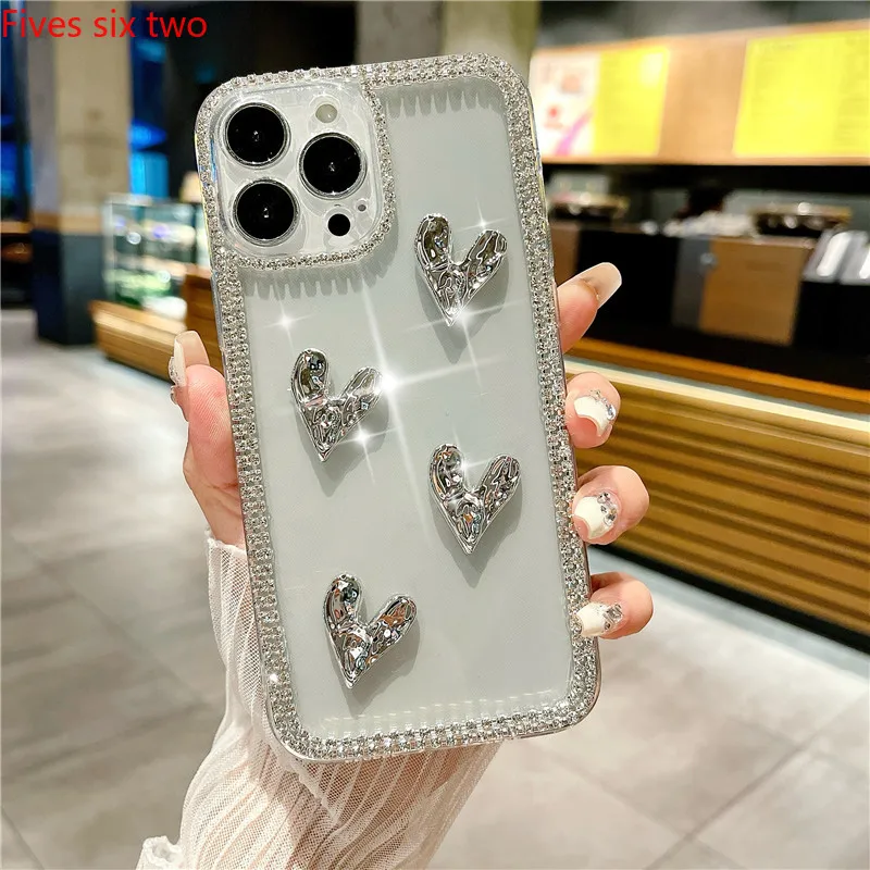 Luxury 3D Sliver Love Heart Soft Case For OPPO Realme 12 11 10 9 8 7 6 5 C67 C65 C63 C55 C53 C35 C30 C21 C3 C11 Transparent Case image 3