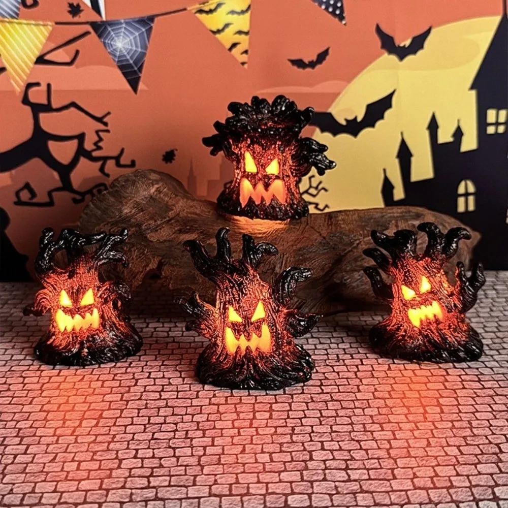 Resin Halloween Monster Tree Light Ornament Glow Effect Spooky Scary Tree Stump Lamp Mini Tree Stump Simulated Tree