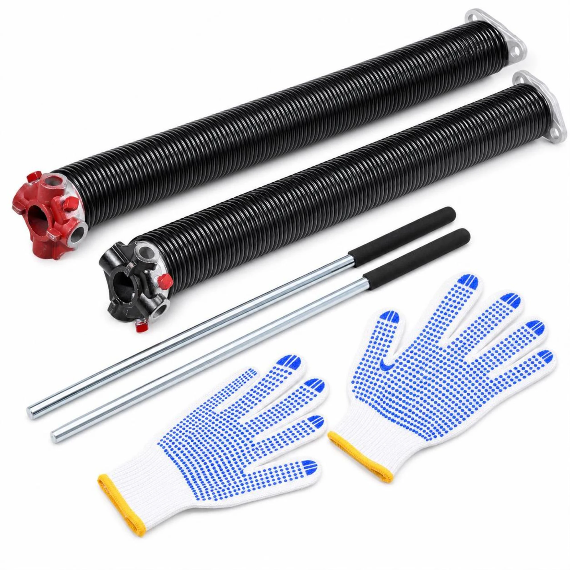 Garage Door Spring Kit, 18000 Cycles Electrophoresis Coated Heavy Duty Torsion Springs, with Non-Slip Winding Bars and Gloves, Suitable for Home Garage, Warehouse, Workshop, Farm, Shop, Rustproof, Long Service Life, Easy Installation