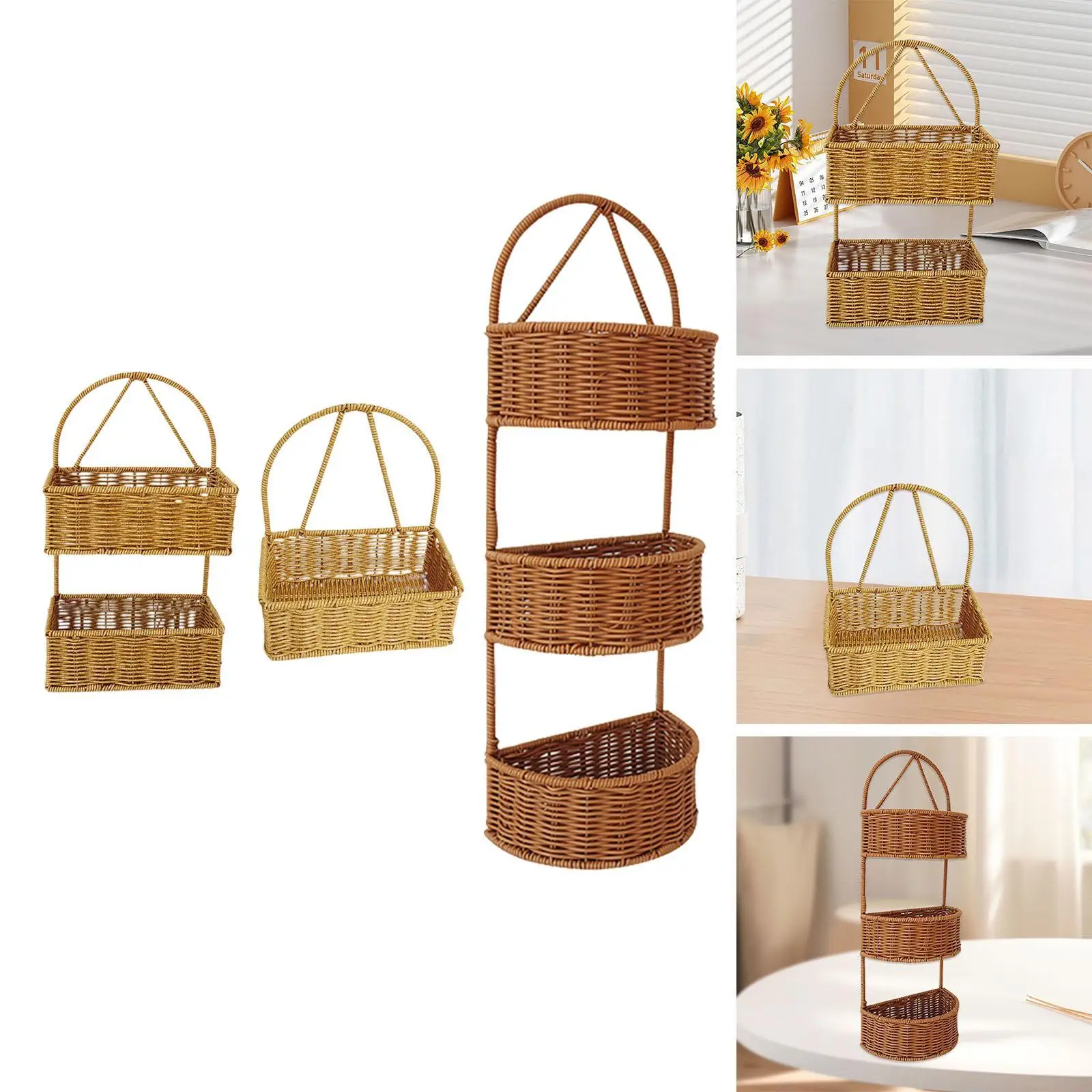 Imitation Rattan Wall Mounted Basket Hanging Basket,Storage Baskets,Handmade Woven Hanging Basket for Lawn Organizing Kitchen