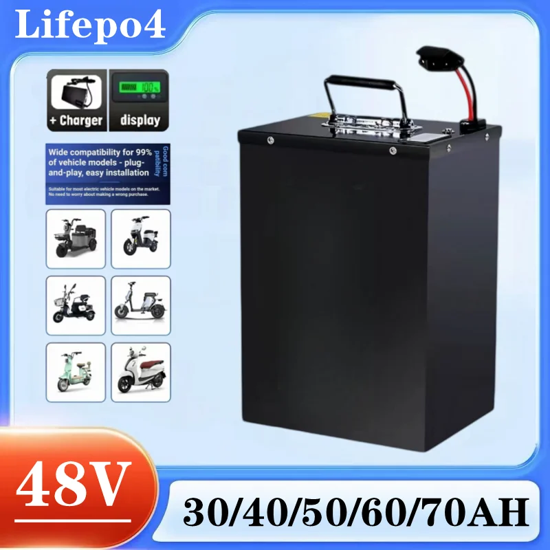 48V Rechargeable Lithium Battery Lifepo4 for Scooter Golf Cart Tricycle Two-Wheeler - 30Ah to 70Ah + Charger - Eco-Friendly Ener