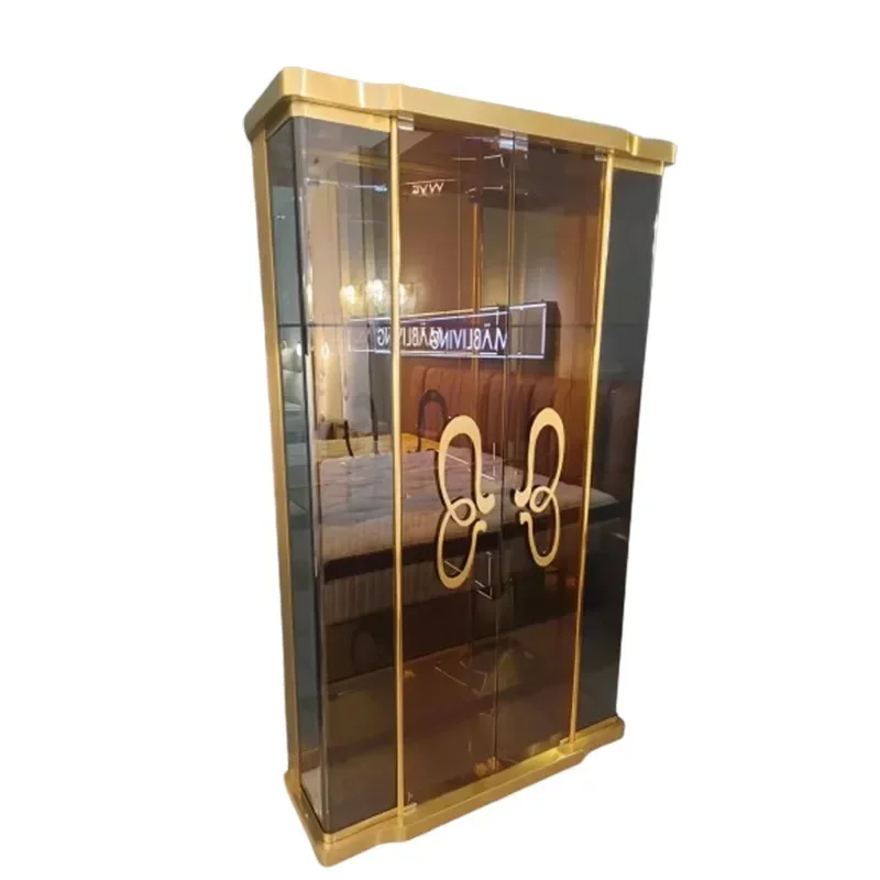 Stainless steel wine cabinet, light luxury wine cabinet, metal wall display cabinet, glass door wine cabinet