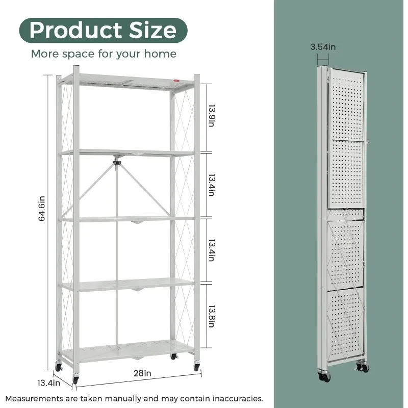 DEANIC 5 Tier Storage Shelves with Wheels, Kitchen Rolling Cart, Metal Garage Shelving No Assembly