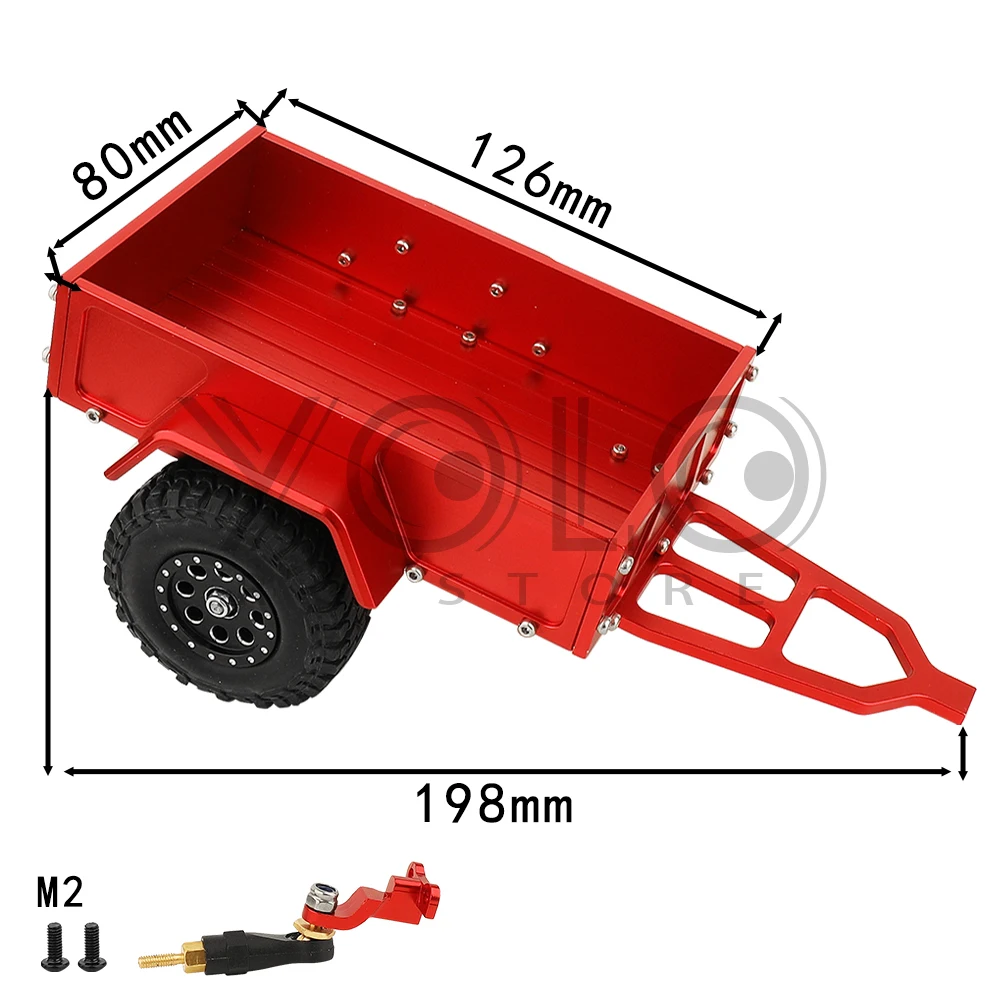 Aluminum Alloy Metal Utility Trailer Car with Hitch for TRX-4M TRX4M 1/18 RC Crawler Car Upgrade Parts