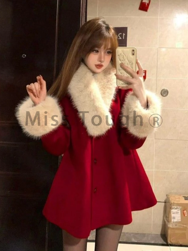 Christmas Red Elegant Y2k Two Piece Set Women Patchwork Vintage Y2k Warm Shorts Set Female Korean Casual New Year Clothes 2024