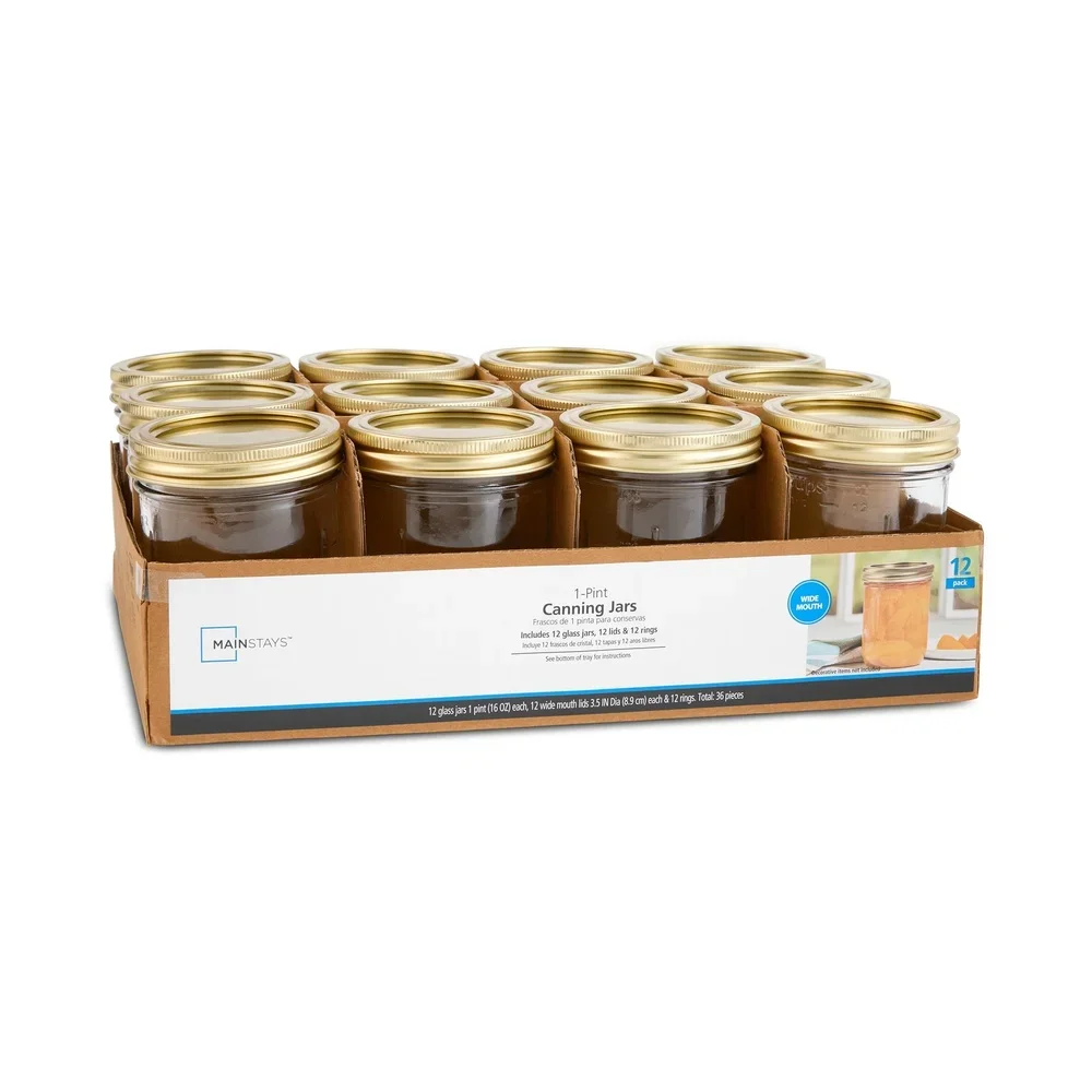 Frascos de Vidrio Transparente para Conservas de 16 oz, Boca Ancha, Sellado Hermético, Frascos para Almacenamiento de Alimentos, Paquete de 12, Aptos para Lavavajillas, para Conservar Mermeladas, Encurtidos y Salsas