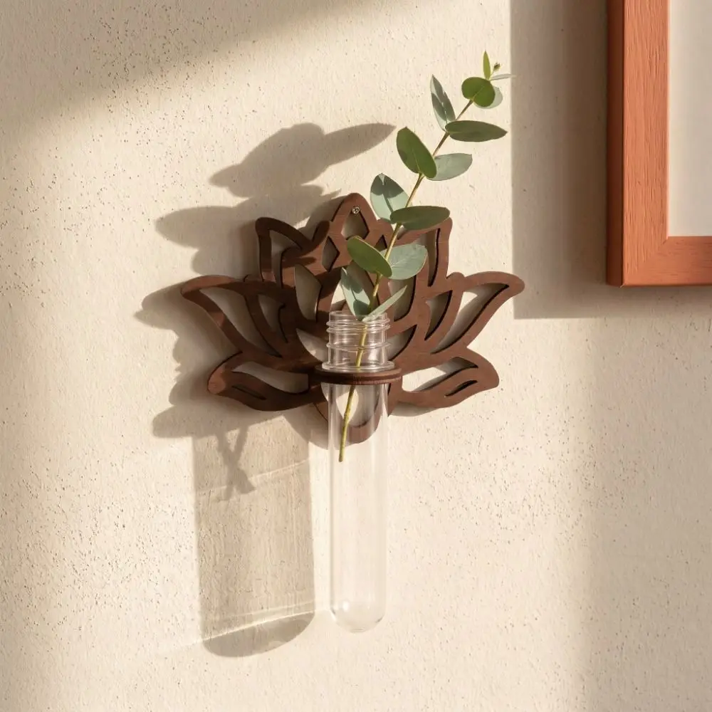 Wooden Lotus Shape Planter Holder Vase Hollow Out Wall Mounted Planter Home Ornaments Retro Wall Decoration Hydroponics