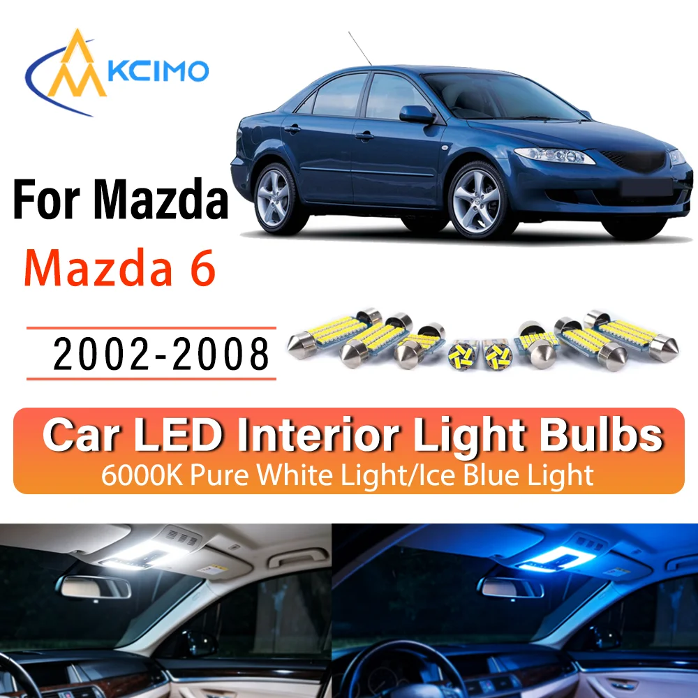 Kit d'éclairage intérieur LED à lueur persistante Plug & Play pour Mazda 6 2002-2008 2003 – Remplacement des lampes de dôme, de lecture, de coffre et de habitacle – Amélioration