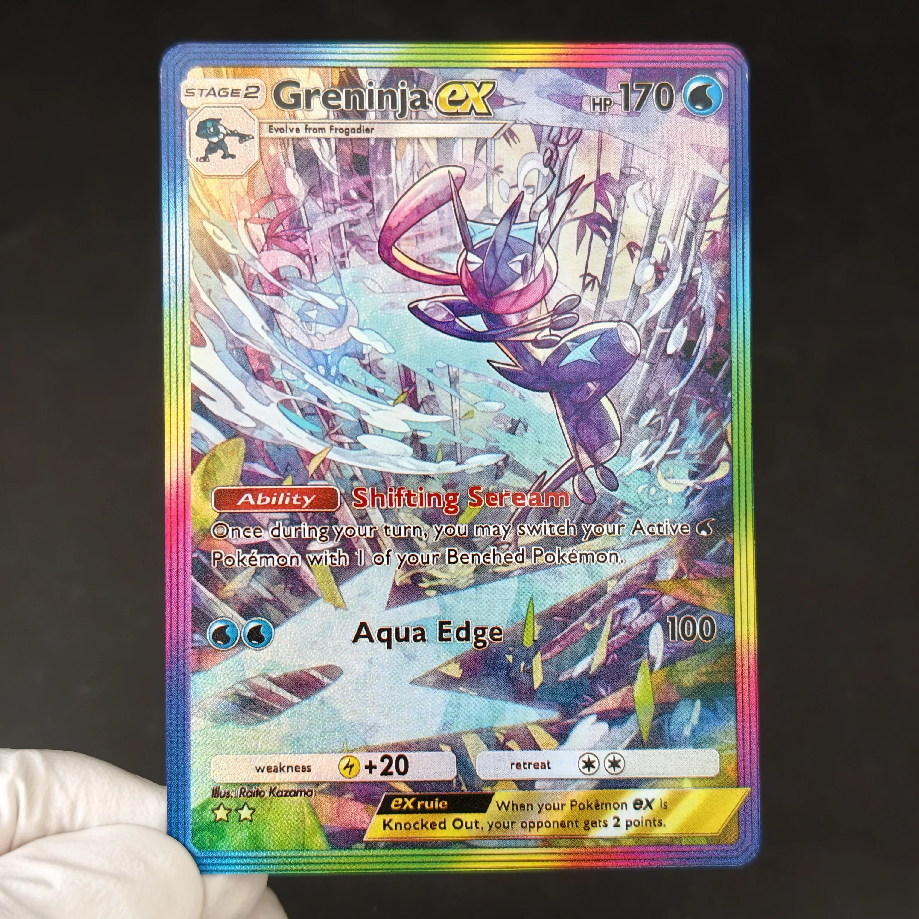 Proxy/TCG PKM Pocket Card Mega Ampharos Ex Greninja Jolteon Absol Rapidash Rainbow Gradient Holo Border Collection Cards view 2