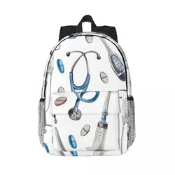 Watercolor Hospital Medical Pattern Backpacks Boys Girls Bookbag Fashion Students School Bags Laptop Rucksack Shoulder Bag