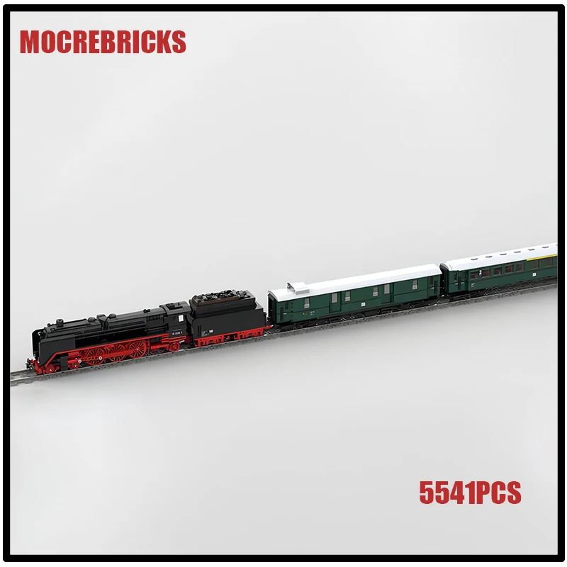 

MOC Building Blocks Creative City Steam Engine BR01 With Era III Coaches Railway Trains Sets DIY Technology Model Bricks Toys