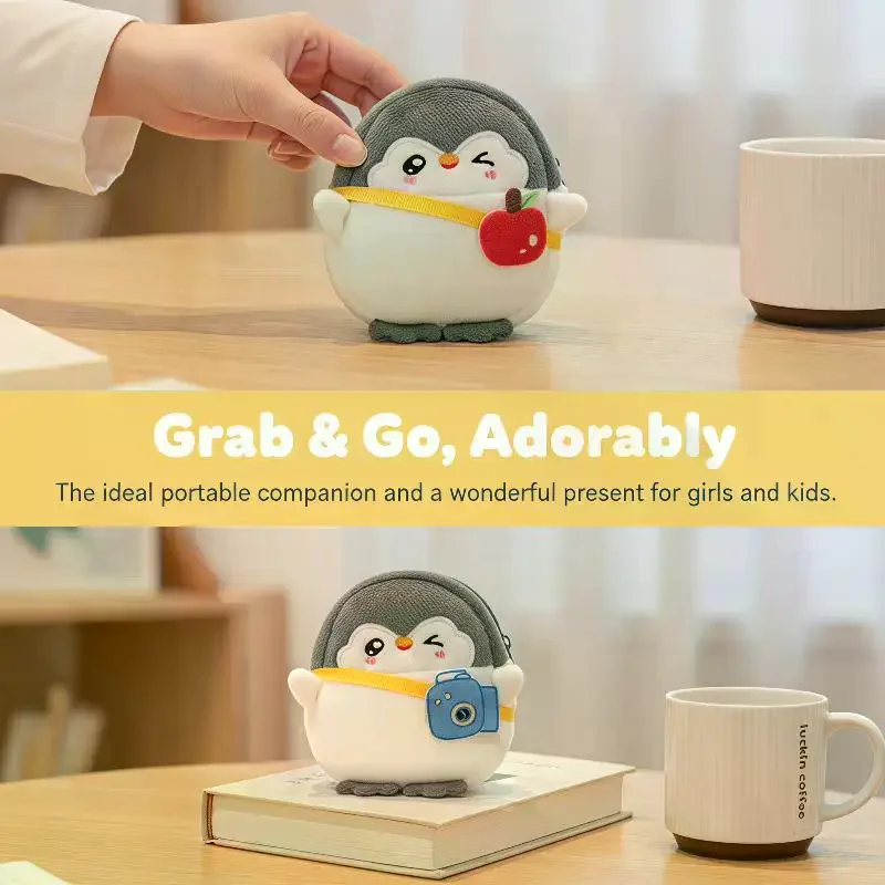 Penguin Coin Purse: Cute Cartoon Kawaii Plush Wallet Zipper Bag Earphone Coin Organizer Kids Gift