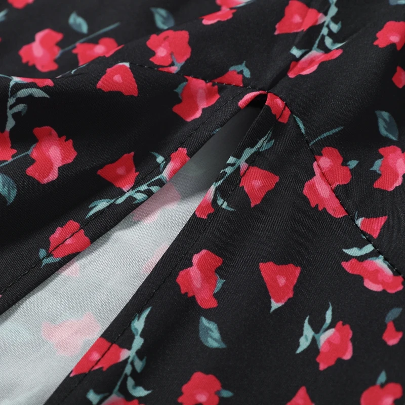 Elegant Women's Floral Printed Dress Slim V Neck Short Sleeve Waist Cinching Long Fishtail Dresses 2026 Summer Lady Party Robes
