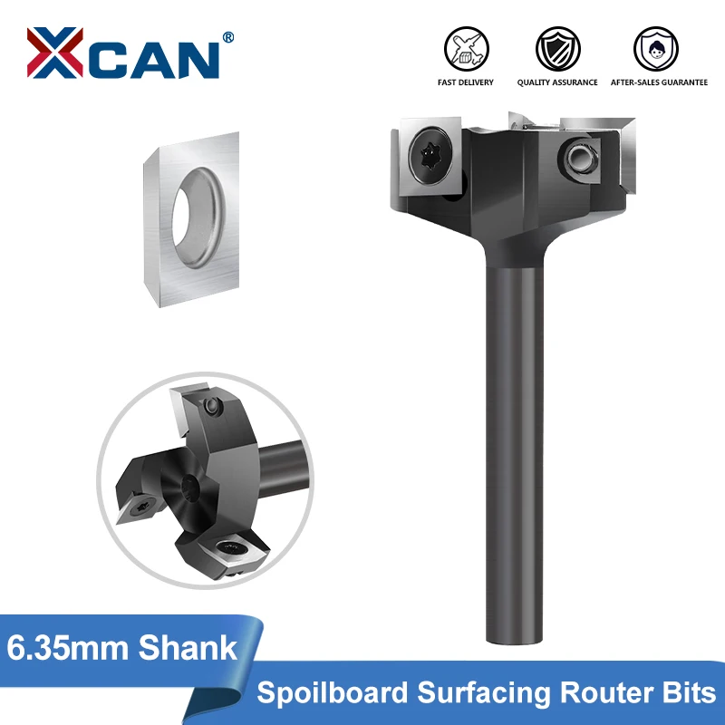 XCAN Milling Cutter 6.35mm Shank Spoilboard Surfacing Router Bit Wood Planer Bit Carbide Insert Slab Flattening Router Bit