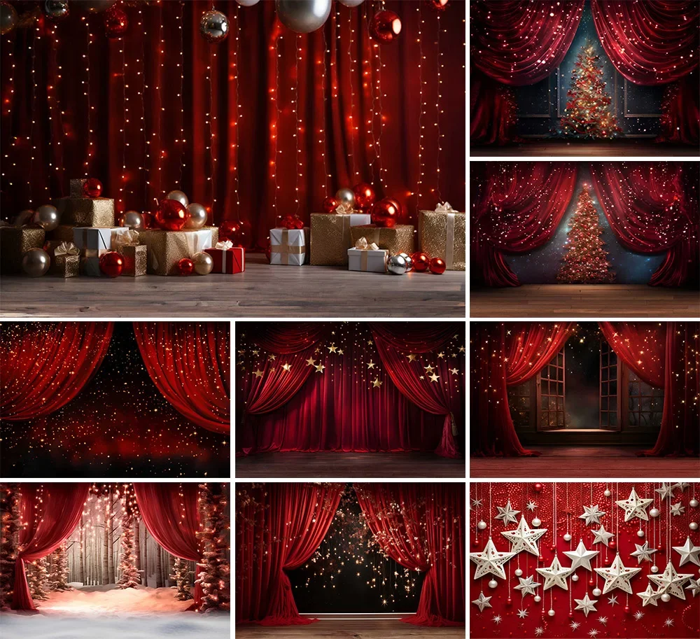 

Mehofond Photography Background Winter Christmas Glitter Red Curtain Xmas Tree Kids Family Portrait Decor Backdrop Photo Studio