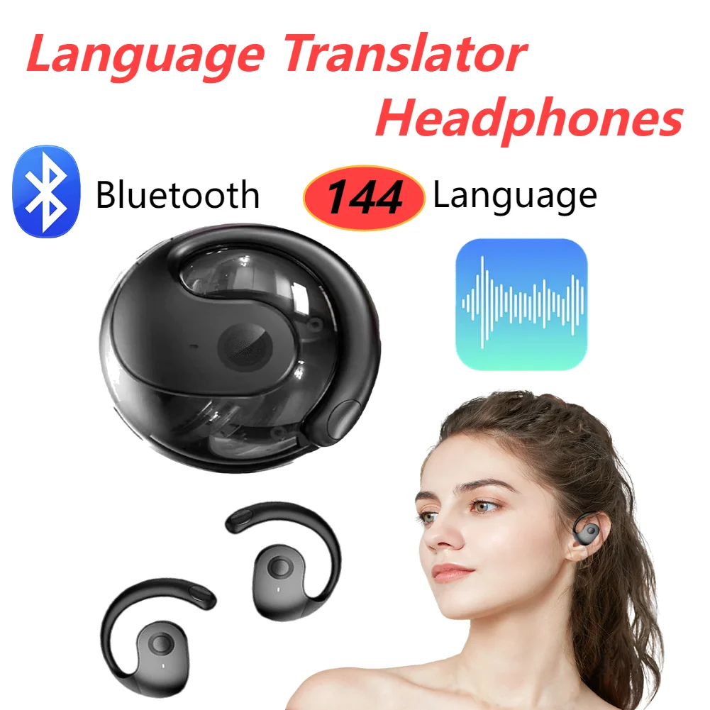 Language Translator Headphones Noise Cancelling Simultaneous Interpretation Earphone Wireless Open-Ear Headphones for Travelers