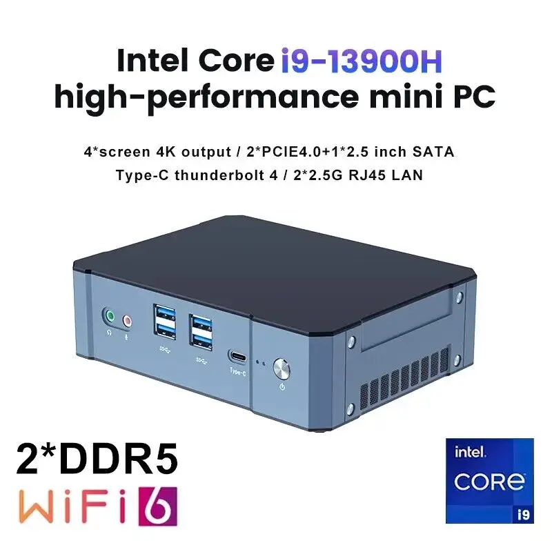 Игровой мини-компьютер Yohirs 13-го поколения i9 13900H i7 13700H Thunderbolt 4 DDR5 DDR4 NVME 2*2,5G LAN Настольный 4*4K WiFi6