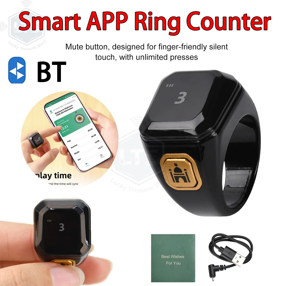 OLED Digital Smart Zikr Ring Counters Bluetooth App Tasbih Tally Counter for Muslims Prayer Time Vibration Reminder Alarm Clock