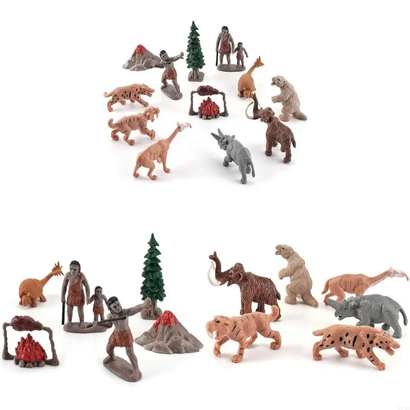 1 Set Ancient Ice Age Emulation Prehistoric Life Animal Models Simulation Primitive Human Forest Hunting Scene Children Figure T