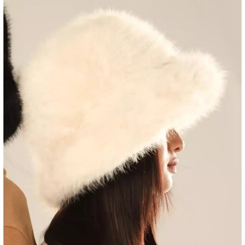 

Пушистая меховая панама для женщин, плюшевые рыбацкие шапки, теплая женская зимняя шапка, утепленная Панама на холодный снежный день, Монгольские шапки