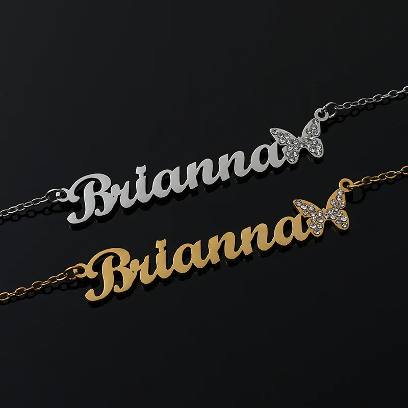 

2025 Fashion Hot Selling Custom Stainless Steel Diamond Crown Letter Pendant Personalized Cut Dot Diamond Butterfly Necklace