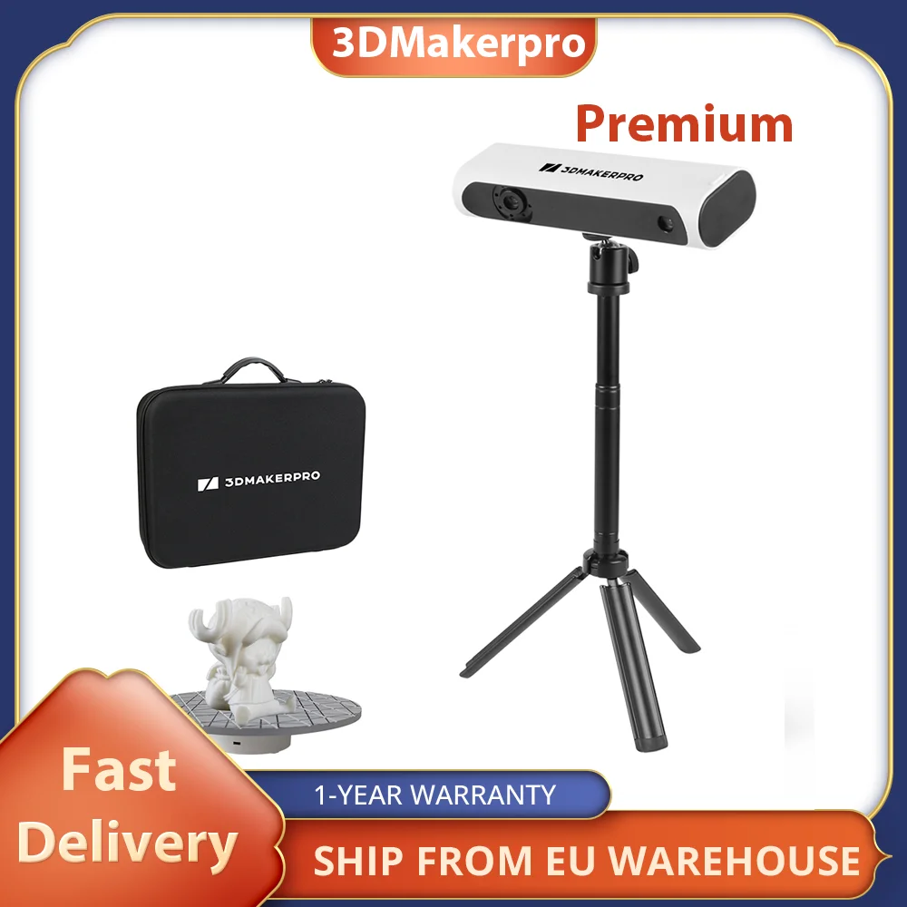 3DMakerpro Lynx 3D Scanner Premium Edition, 0.10mm Accuracy, 0.30mm Resolution, 10fps Frame Rate, Class 1 White Light, Visual