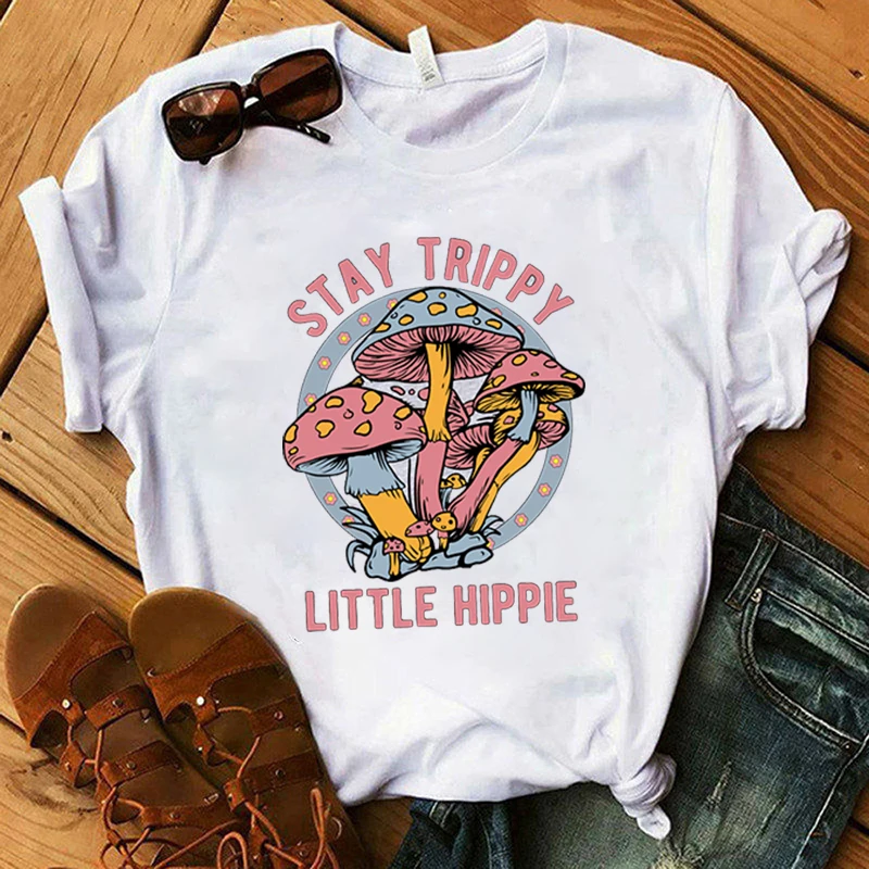 

Funny Stay Trippy Little Hippie Printed T-Shirts Fashion Women Summer Tee Shirt Unisex Casual Short Sleeve Round Neck Tops Tops