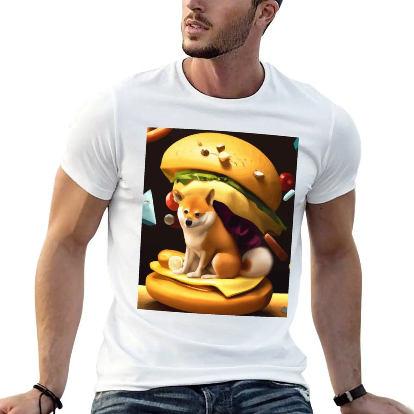 

Shiba Inu Sandwiched in Between a Giant Burger T-Shirt black cotton t-shirt plain for man package t shirt for man T-Shirt