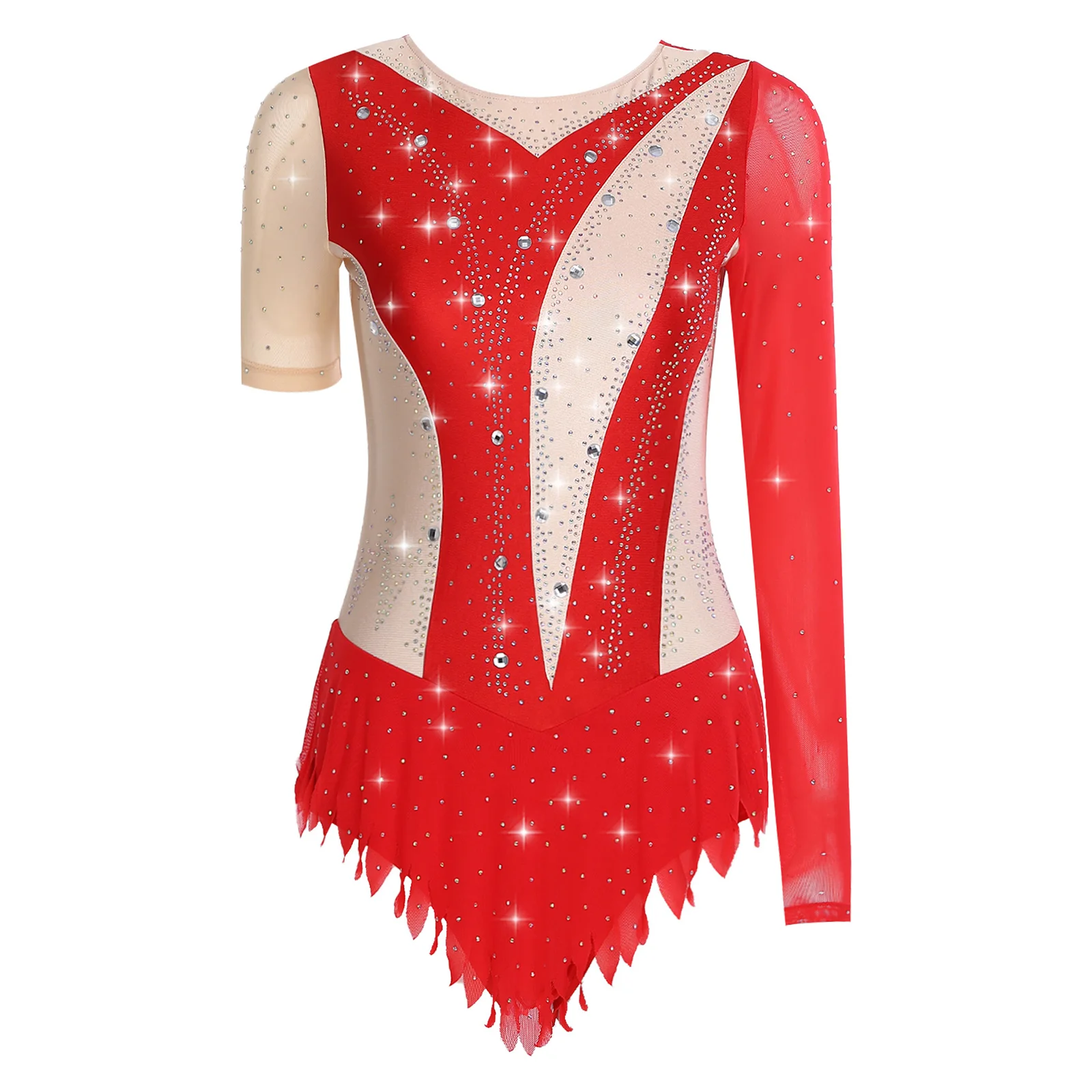 Vestido feminino contemporâneo de dança lírica, patinação no gelo, ginástica, strass, vestidos collant para performance, show de palco