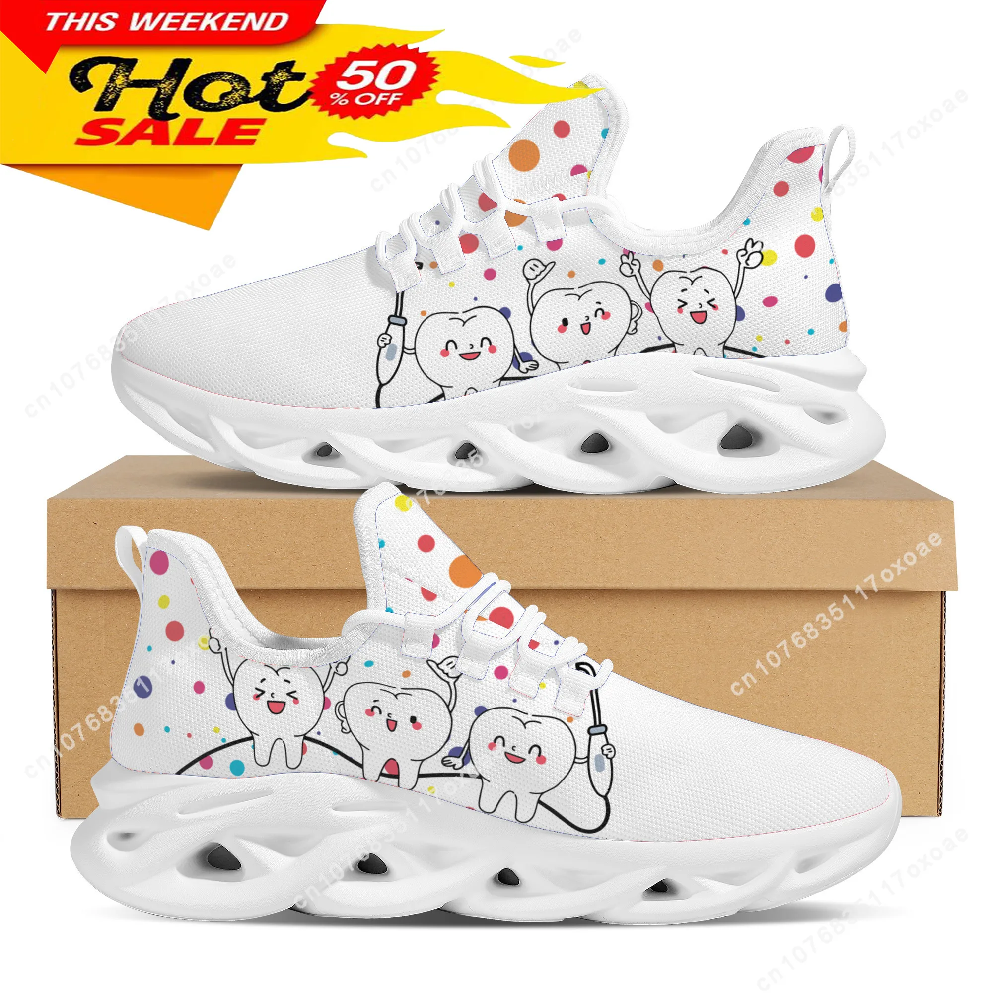 New Trend Women Flats Cartoon Dentist Tooth Pattern Casual Shoes Breathable Mesh Female Sneakers Zapatos Mujer 2022