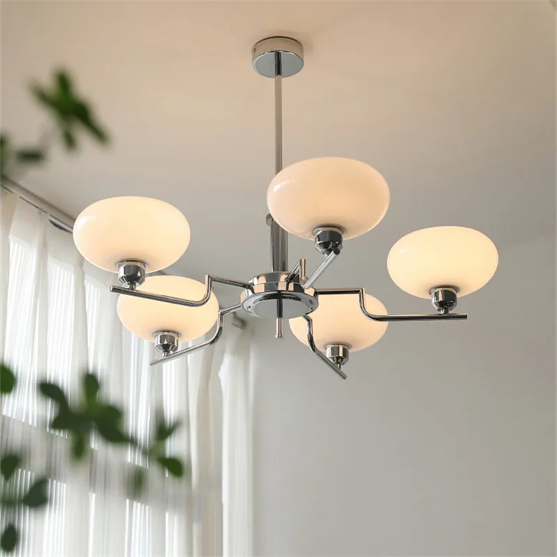 

Mid century Bauhaus Chandeliers French Cream Style Pendant Lights for living room Bedroom Bar Silver glass Pendant lamp