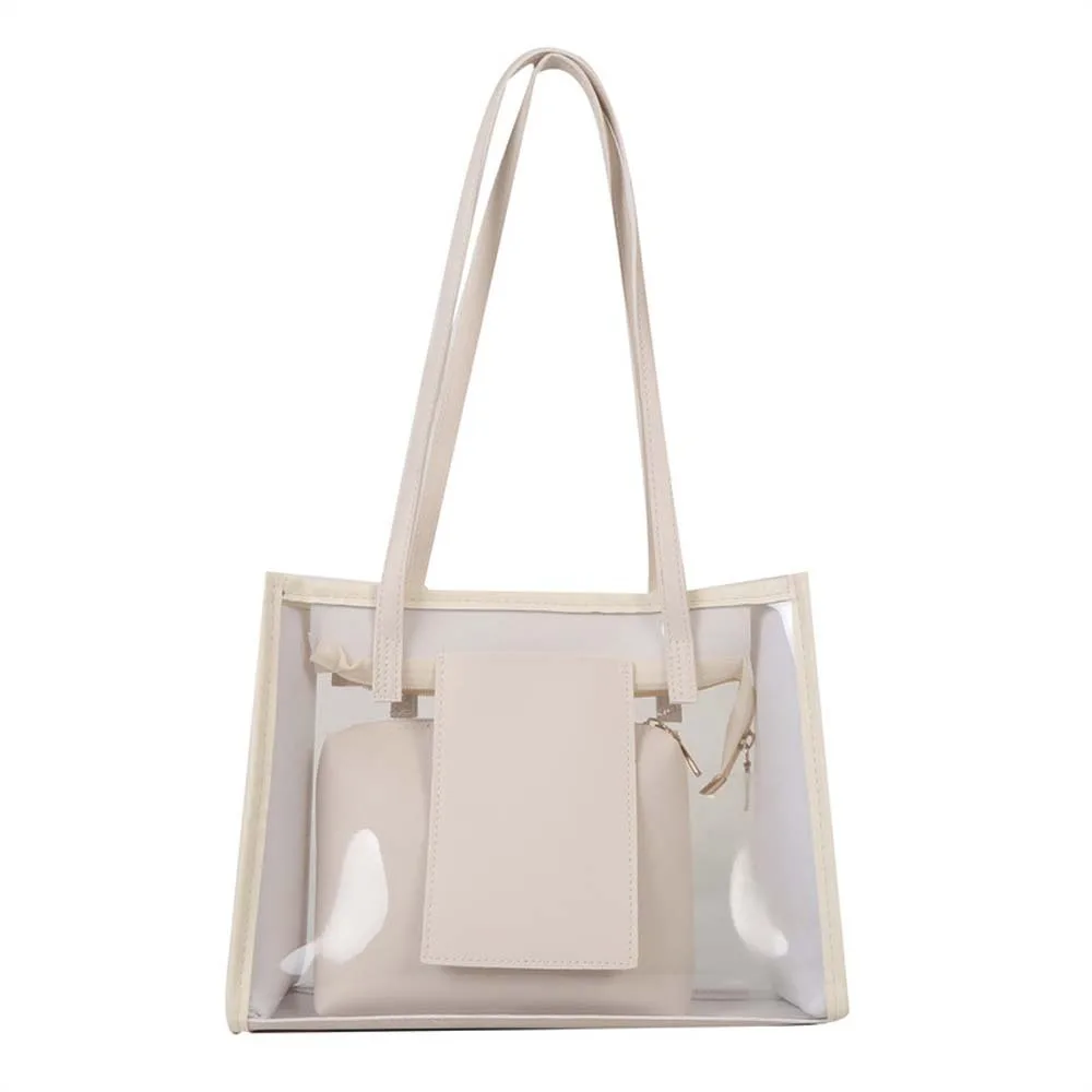 

2pcs/set Elegant Transparent Jelly Bag PU Leather Large Capacity Clear PVC Shoulder Bag Waterproof Candy Color