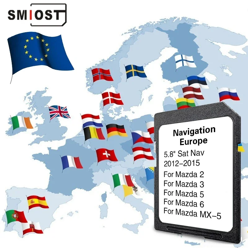 SMIOST Sat Nav Europe Britain Update Software Maps for Mazda 2/3/5/6/MX-5 NVA-SD8110EU Navigation 8GB SD Card AVN1 units