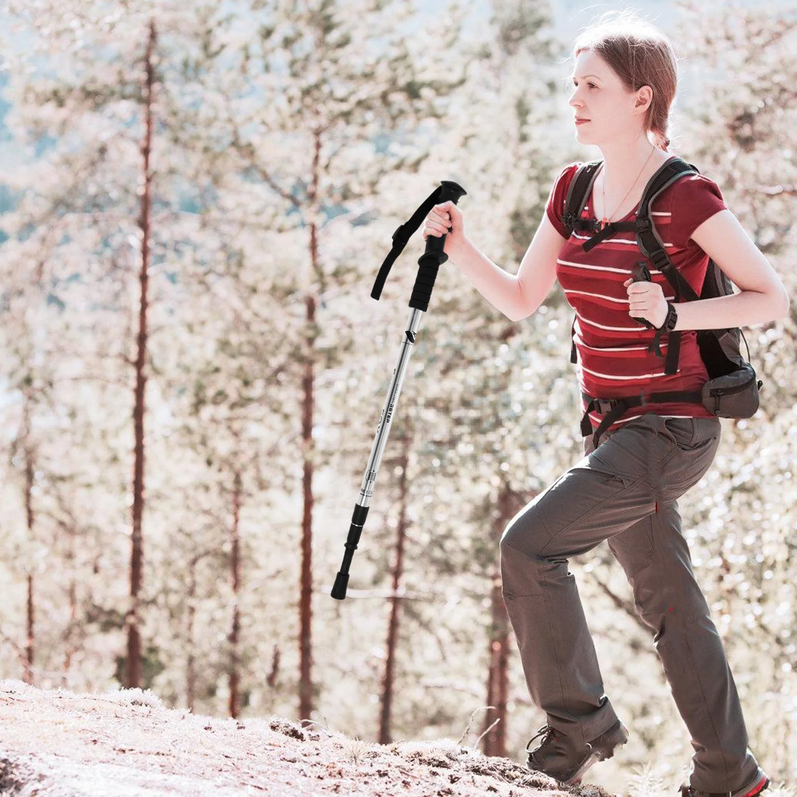 

1pc Collapsible Hiking Poles Aluminum Alloy Lightweight Trekking Sticks Outdoor Walking Stick For Seniors Adults Straight Curved