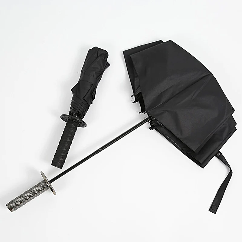 Samurai Sword Umbrella 3 Folding Creative Woman Men Windproof Portable Japanese Katana Knife Cosplay Parasol Business Gifts