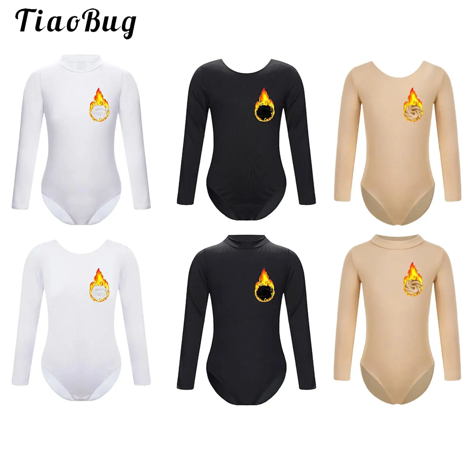 Kids Girls Fleece Long Sleeve Nude Leotard for Gymnastics Ballet Dance Bodysuits Unitard Dancewear