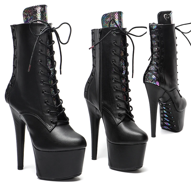 

Leecabe 17CM/7inches color matching Pole dancing shoes High Heel platform Boots Ankle Boots Sexy Fetish Stripper Shoes 3B