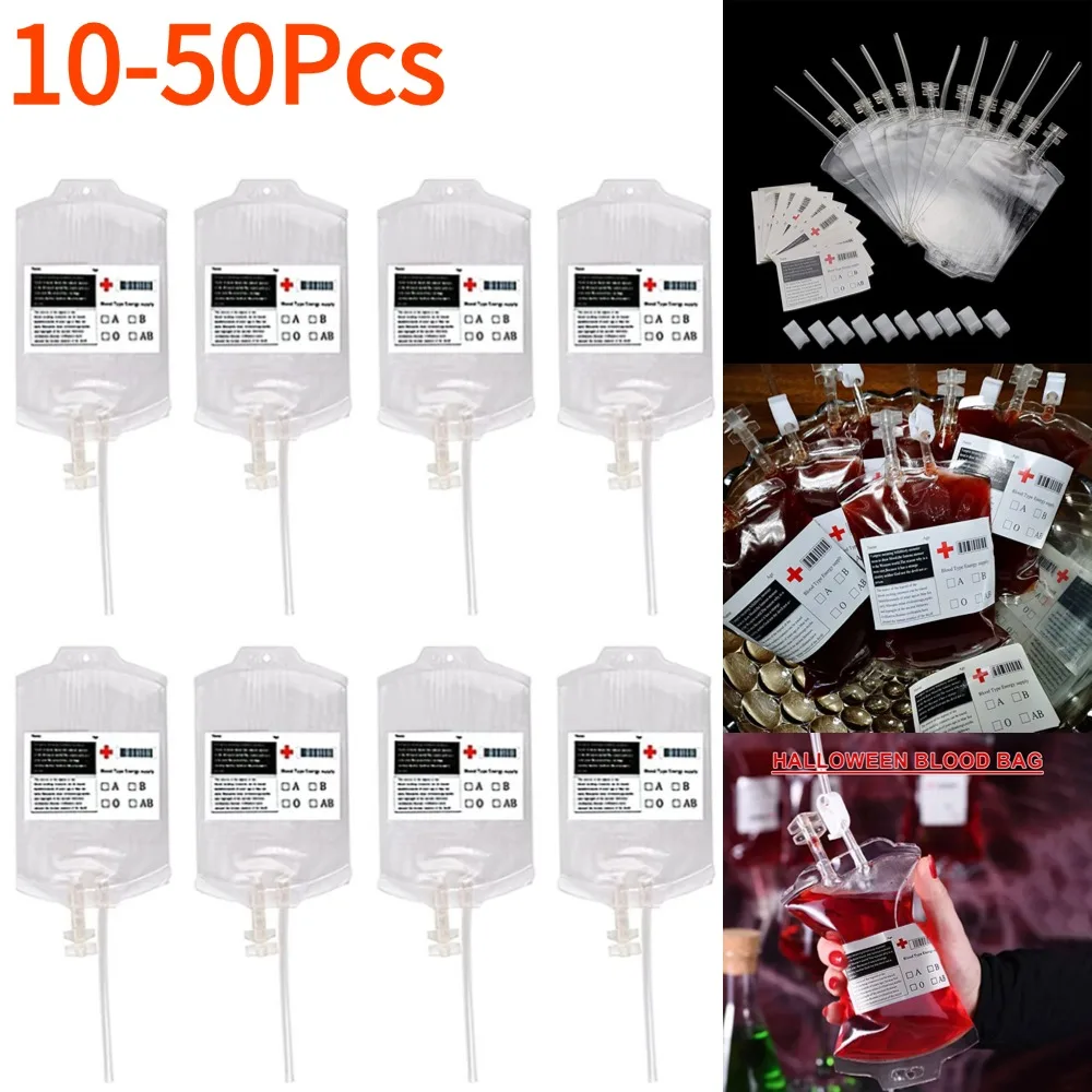 

10-50Pc PVC Cosplay Horror Props 350ML Happy Halloween Decoration Blood Bag Food Grade Drink Bag Energy Pack Vampire Blood Pouch