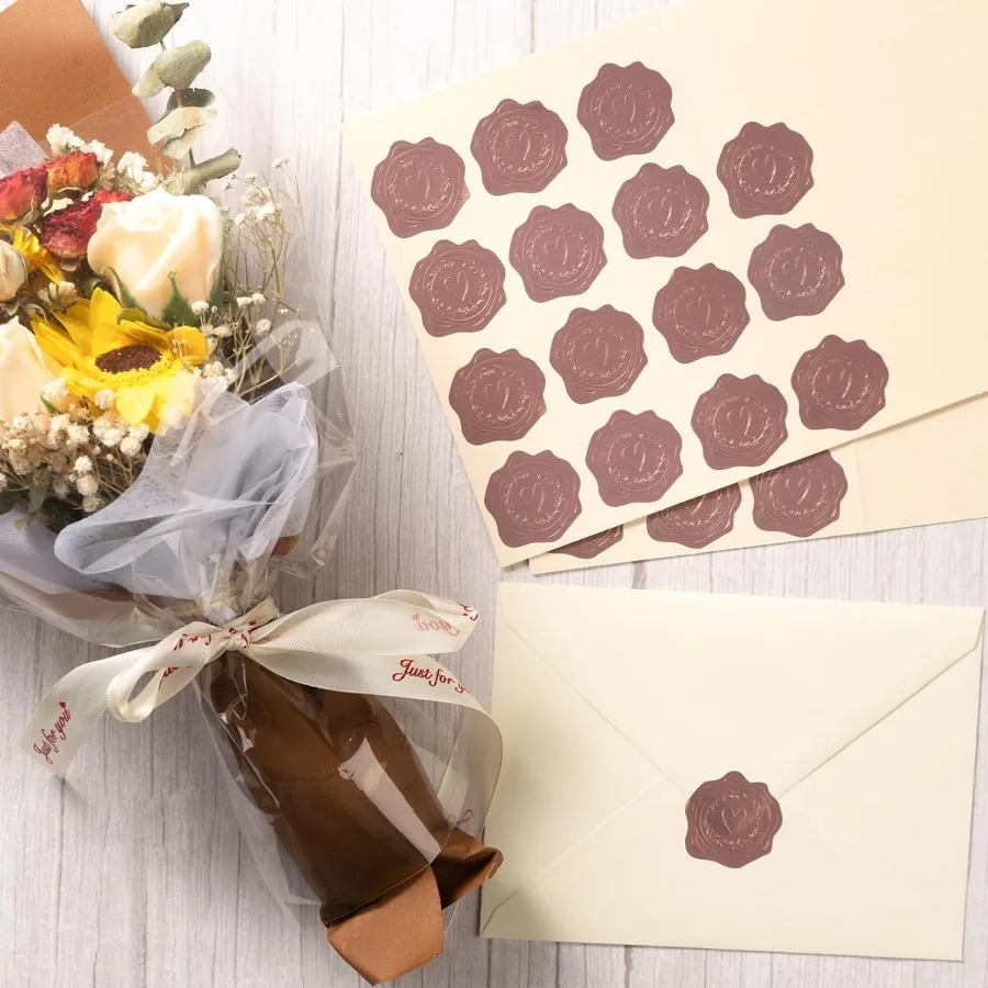 300 peças adesivos de folha de ouro em relevo com design de amor de coração de ouro rosa para envelopes elegantes convites de casamento natal gre