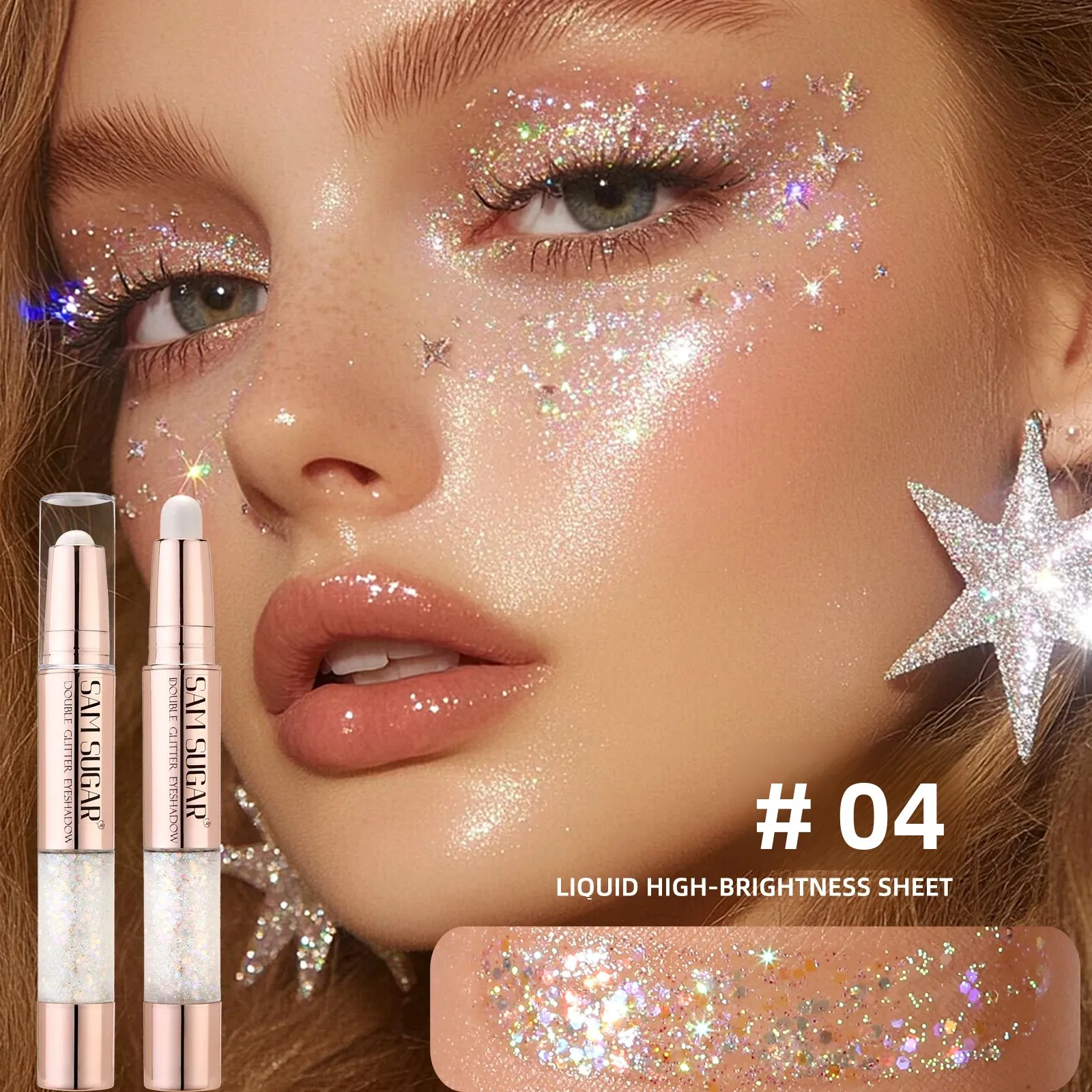 Waterproof Gradient Eyeshadow Stick Glitter Pearl Highlighter Blush 3in1 Brightening Contouring Makeup Double Head Long Lasting