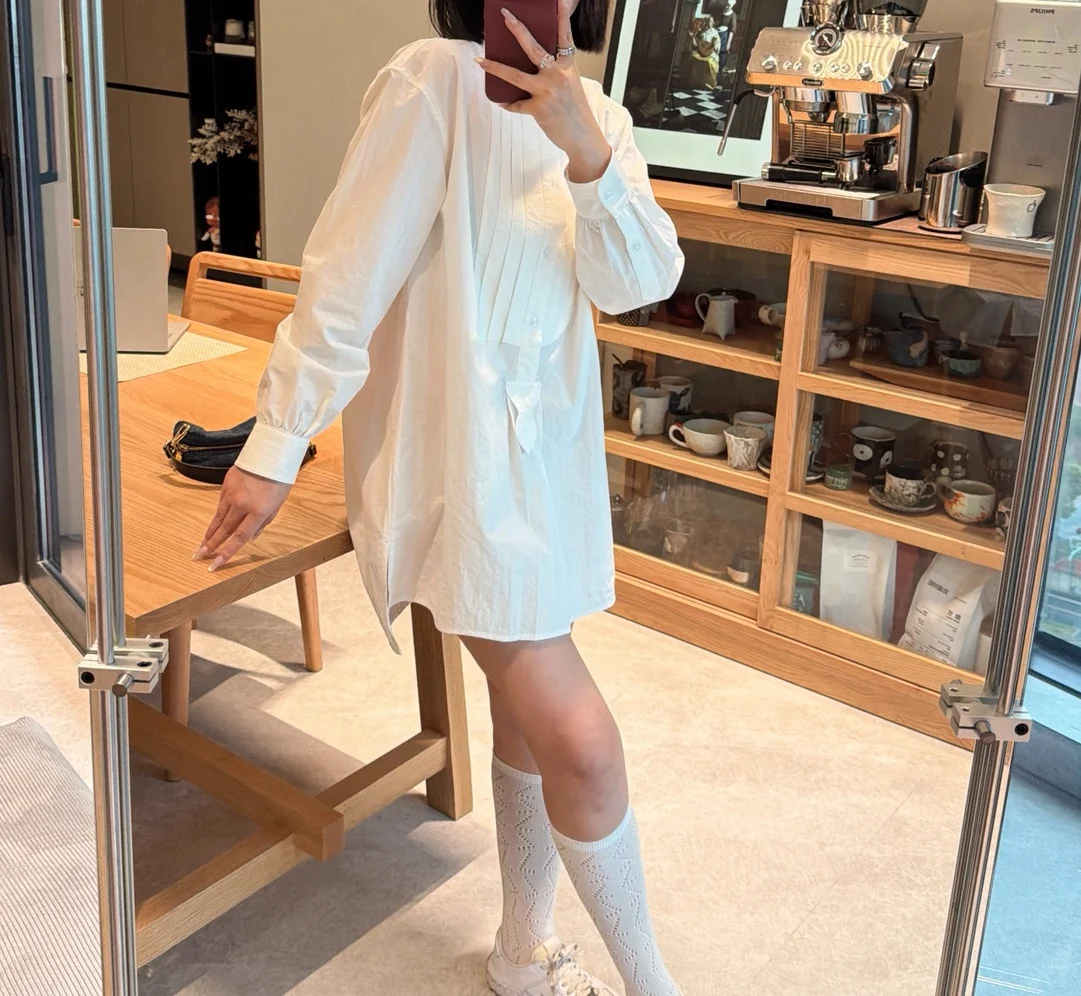 

Повседневная свободная женская рубашка с длинным рукавом и круглым вырезом, модная, стройнящая, универсальная, удобная, хлопковая, весна-лето