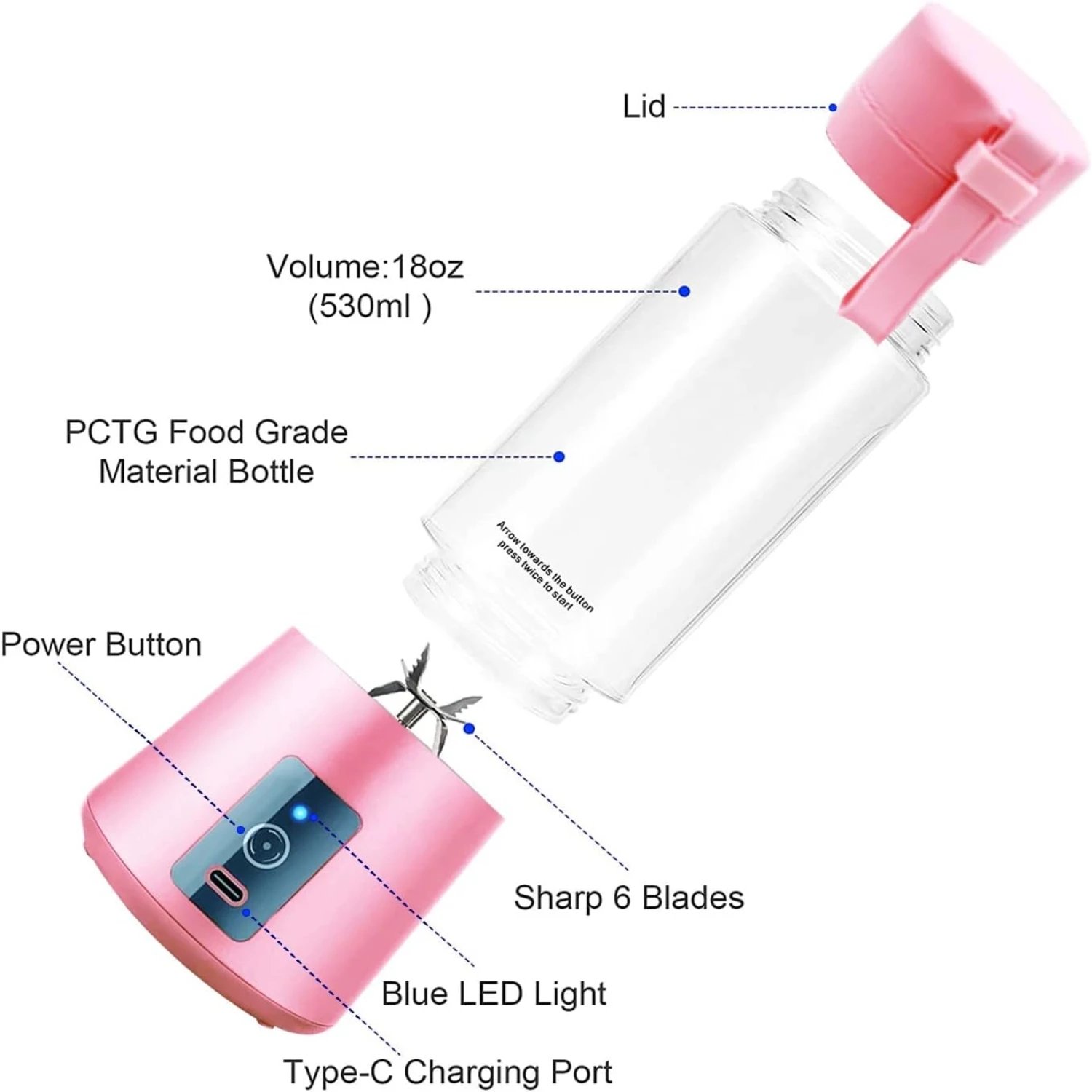 Mini copo espremedor USB recarregável portátil, misturador de suco de fruta 380ml