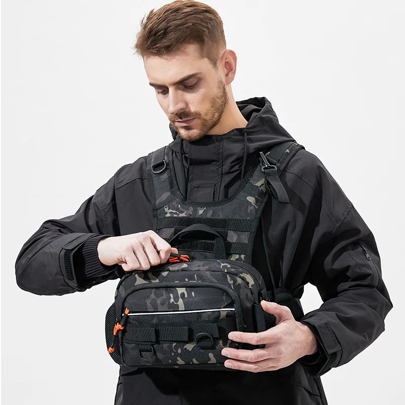 جديد التكتيكية الصيد على ظهره مع أصحاب قضيب إغراء حقيبة صدر للرجال والعتاد حقيبة التخزين مول المشي لمسافات طويلة حزمة مراوح الصيد تلاعب الحقيبة