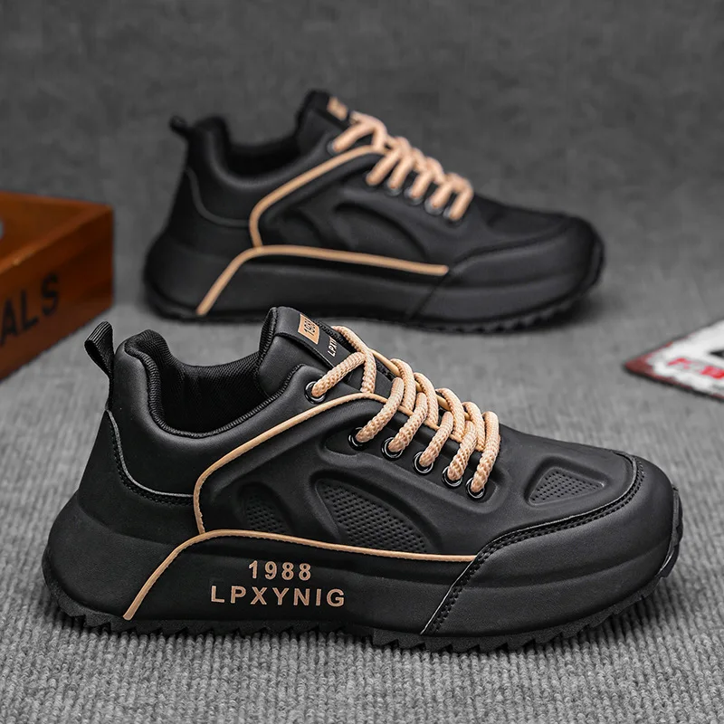 

Cross-Border Plus Size Sneakers European Trendy Brand Leather Dad Shoes Spring Student Men's Shoes Black Running Shoes Wholesale