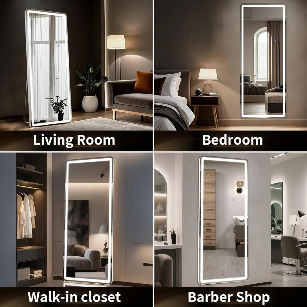 Lustro podłogowe z podświetleniem LED - Lustro stojące na całej długości 71x26 z regulacją jasności i 3 trybami kolorów - Montaż ścienny lub na stojaku