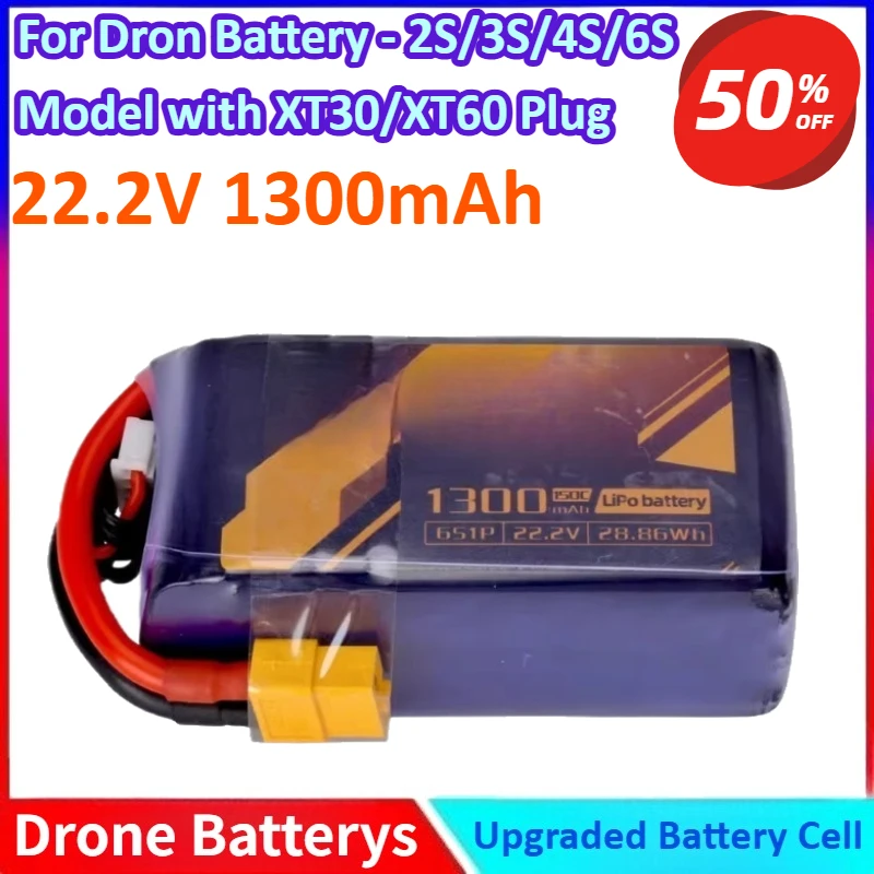 

5-inch FPV 22.2V 1300mAh Racing Drone General-purpose Battery for 2S/3S/4S/6S Model Quality Guaranteed with XT30/XT60 Plug