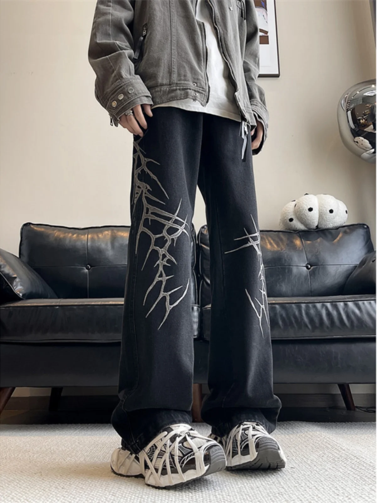 

American Style Men's High Street Vibe Washed Old Loose Wide Leg Straight Micro Flared Pants Youth Wear Denim Jeans