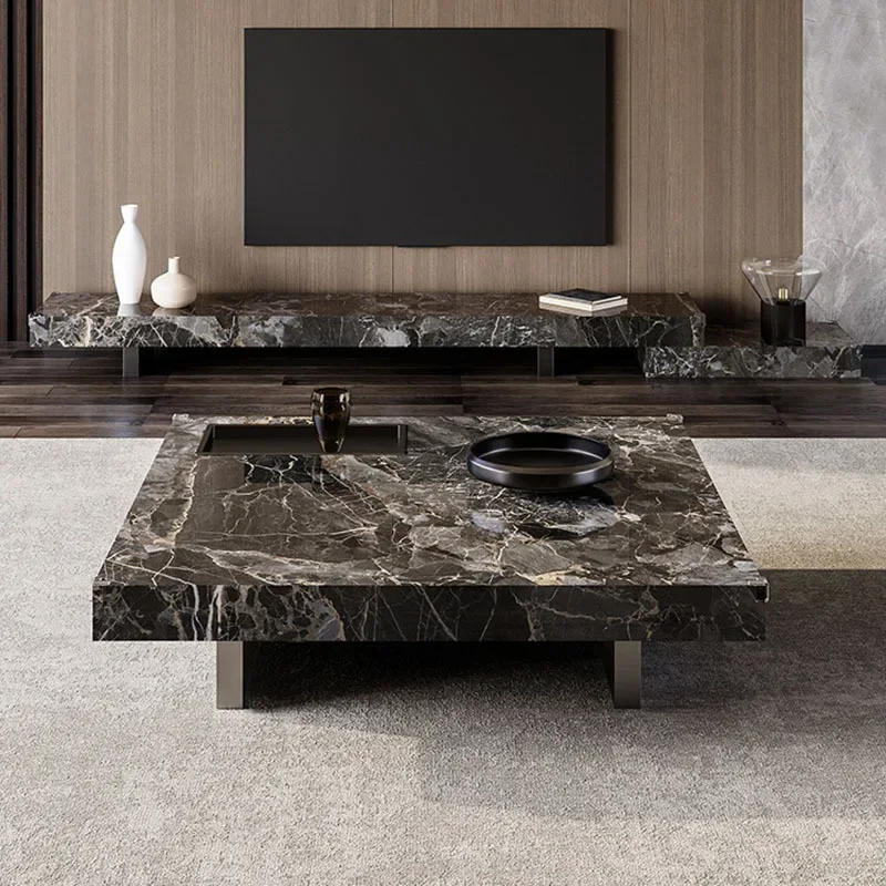 Luxury Modern Block Square Rectangle Living Room Center Black Tea Coffee Table Marble Home Coffee Table