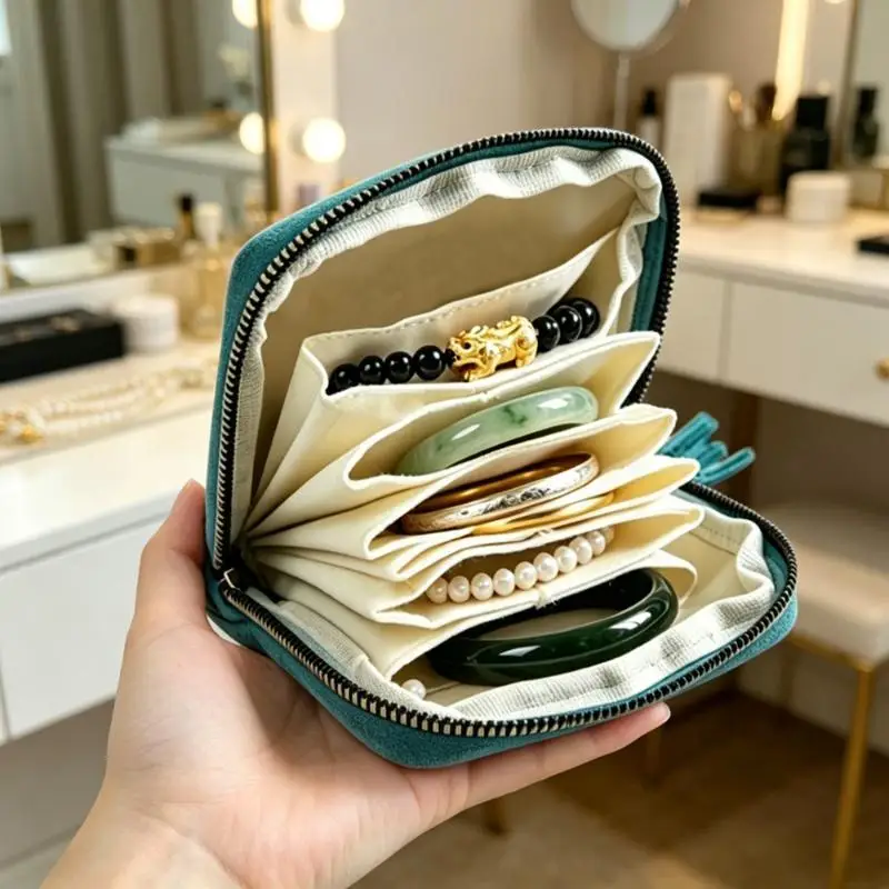 Luxurious Velvet Jewelry Bag Travel Portable Multi-Layer Bracelet: Earring Necklace Handbag Soft Customizable Wedding